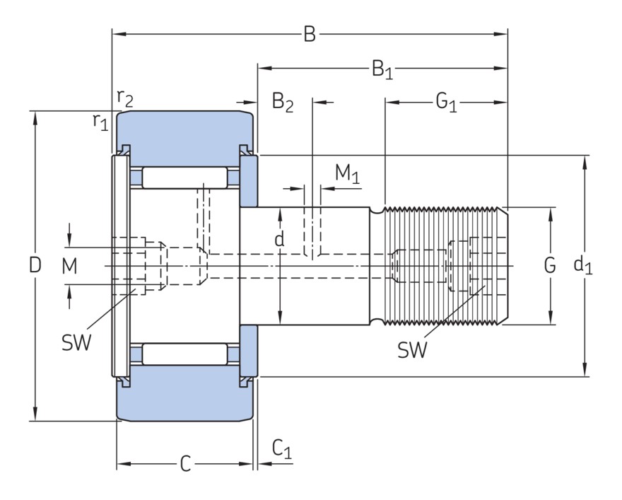 Опорный ролик с цапфой на основе роликоподшипника с встроенным уплотнением и элементами для повторного смазывания