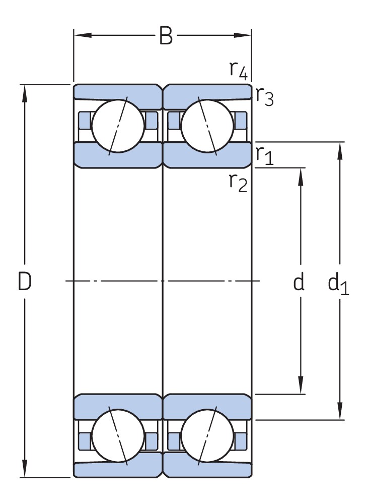 Согласованный комплект двух прецизионных однорядных радиально-упорных шарикоподшипников типа D повышенной грузоподъёмности