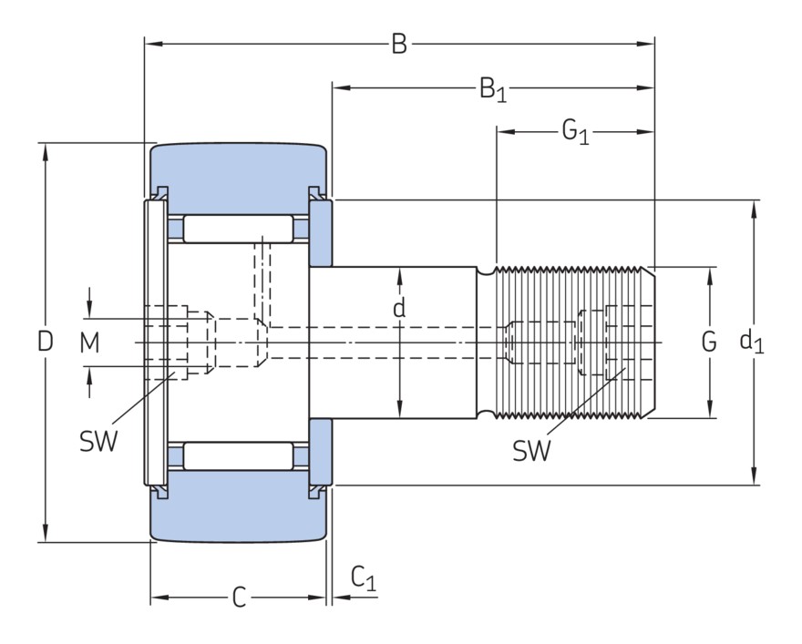 Опорный ролик с цапфой на основе роликоподшипника с встроенным уплотнением и элементами для повторного смазывания
