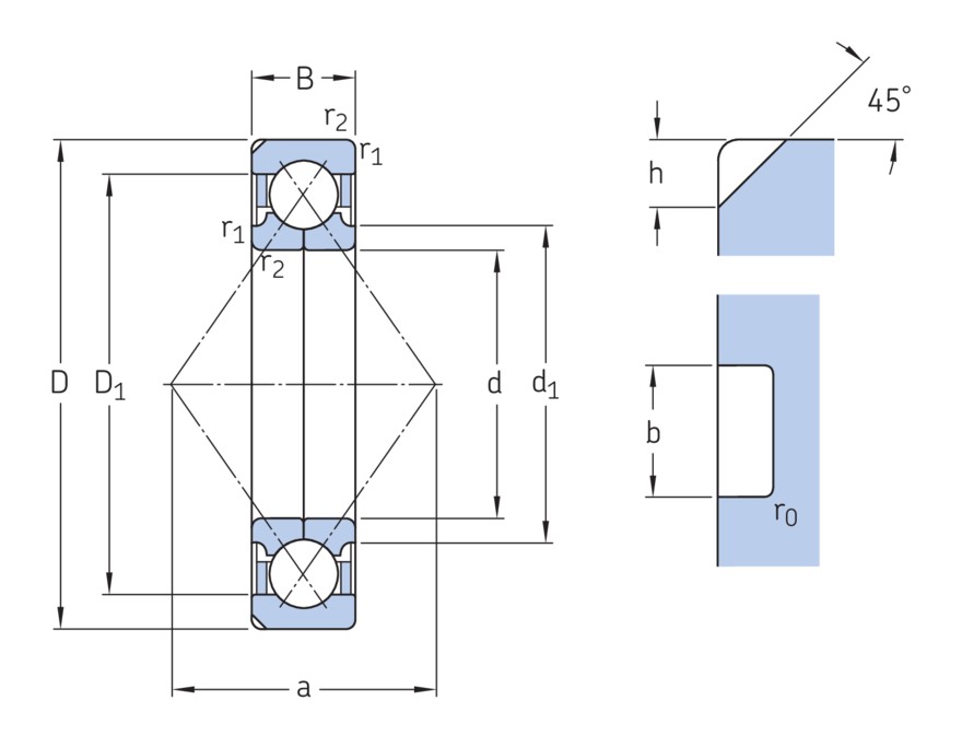 Шарикоподшипник с четырёхточечным контактом с фиксирующими пазами