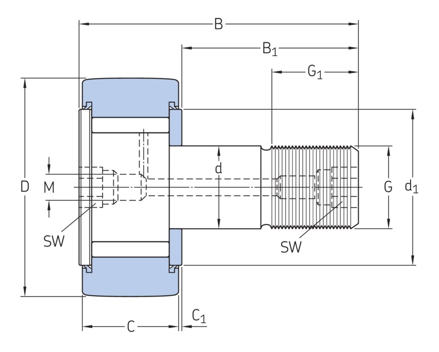 Опорный ролик с цапфой на основе роликоподшипника с встроенным уплотнением и элементами для повторного смазывания