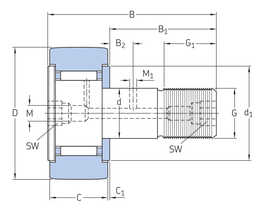 Опорный ролик с цапфой на основе роликоподшипника с элементами для повторного смазывания