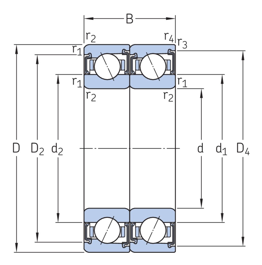 Согласованный комплект двух прецизионных однорядных радиально-упорных шарикоподшипников типа D повышенной грузоподъёмности с уплотнениями