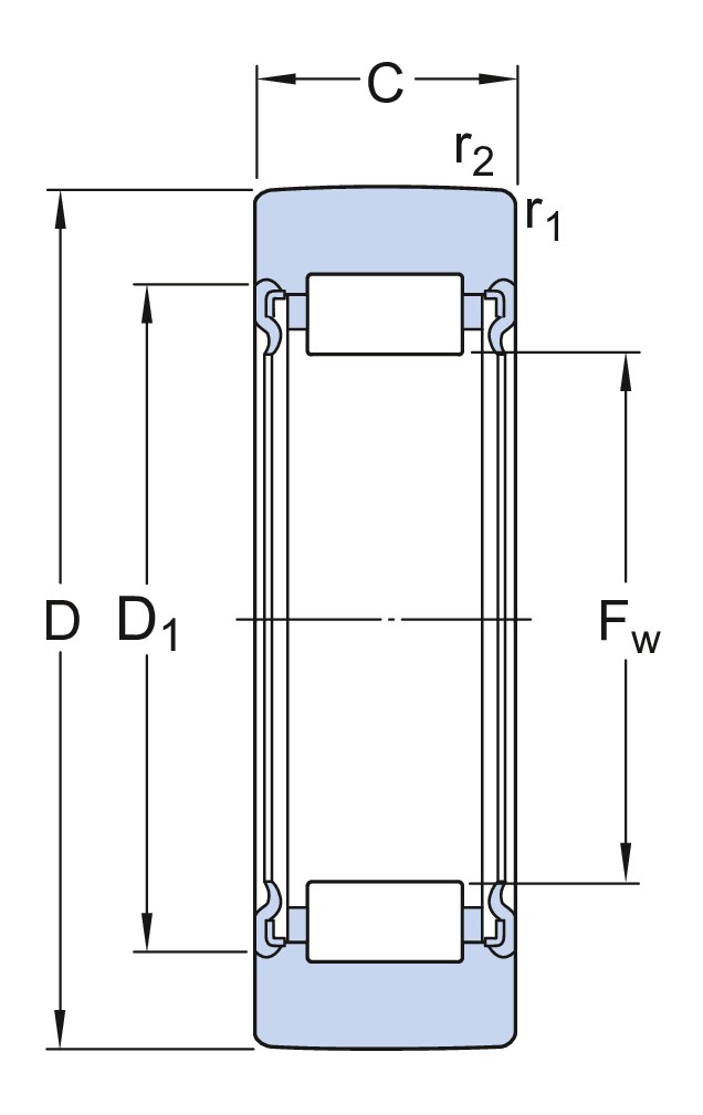 Опорный ролик на основе роликоподшипника (опорный ролик), без фланцевых колец и внутреннего кольца, с встроенным уплотнением
