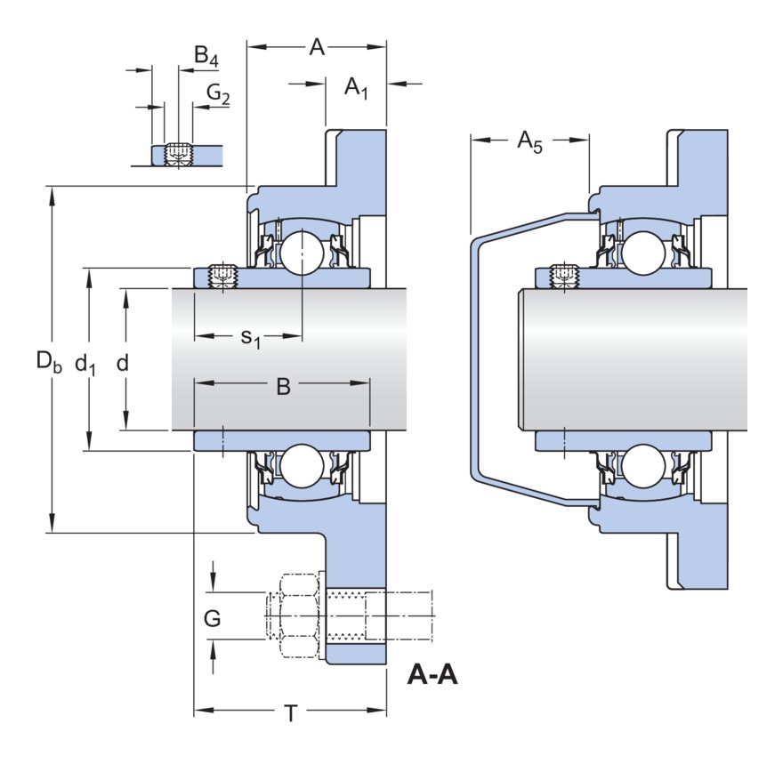 Шарикоподшипниковый узел с квадратным фланцем, с широким внутренним кольцом и фиксацией с помощью установочных винтов, композит