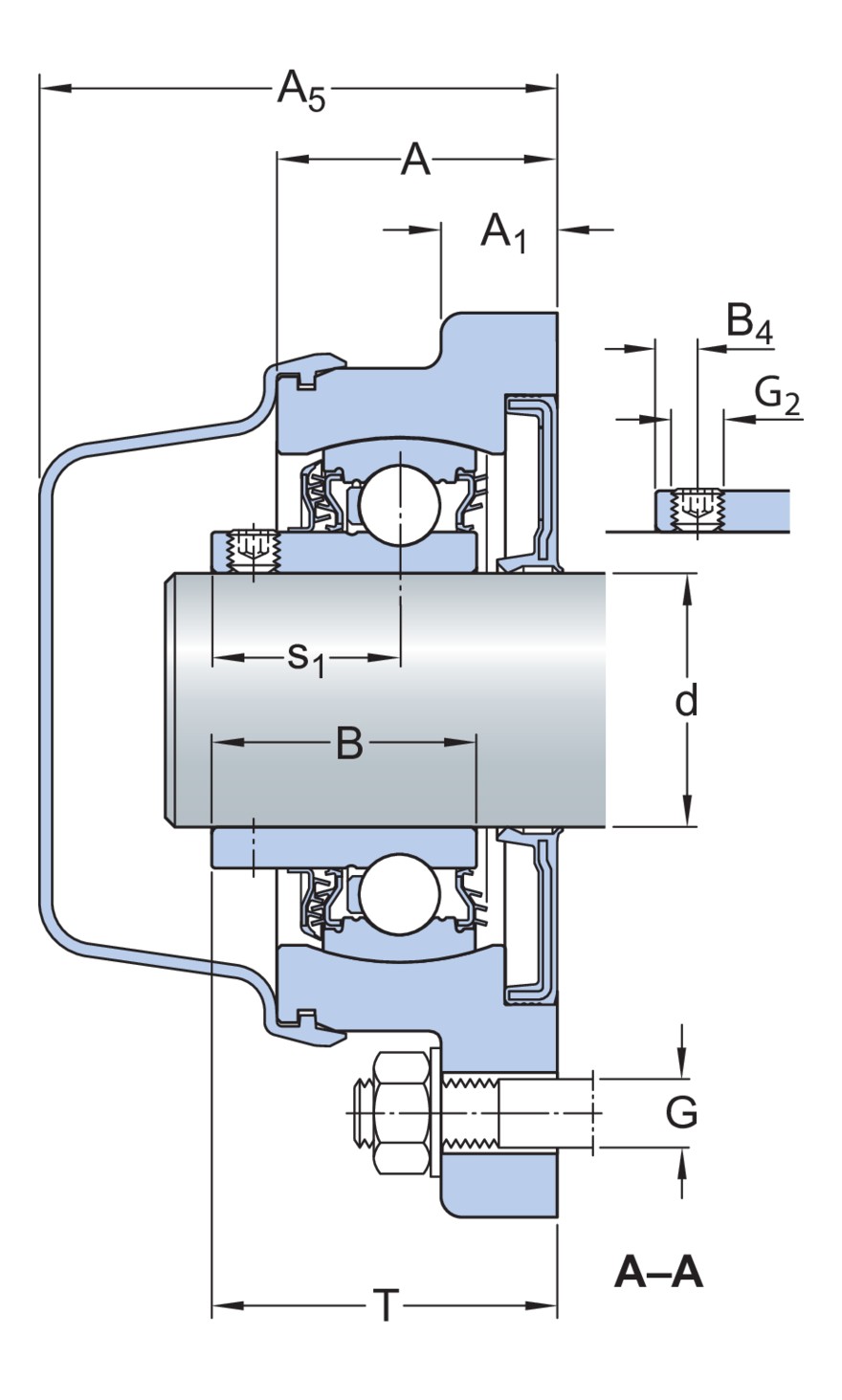 Шарикоподшипниковый узел с квадратным фланцем с узким внутренним кольцом и фиксацией с помощью установочных винтов, нержавеющая сталь