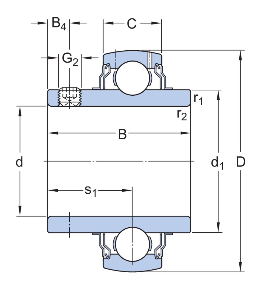 Высокотемпературный корпусный подшипник с установочными винтами и широким внутренним кольцом
