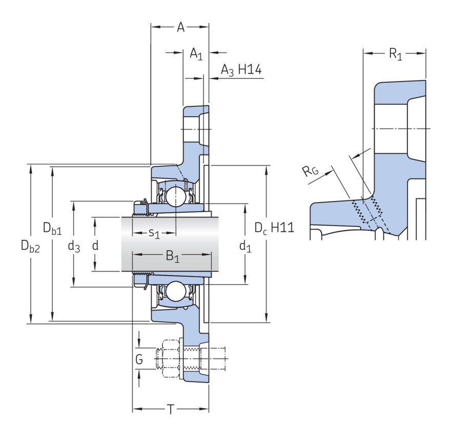 Шарикоподшипниковый узел с овальным фланцем, фиксация при помощи закрепительной втулки, чугун, стандарты JIS