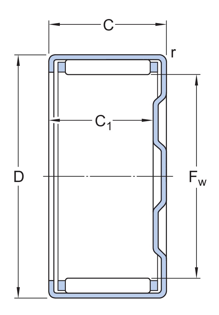 Игольчатый роликоподшипник со штампованным наружным кольцом и закрытым торцом