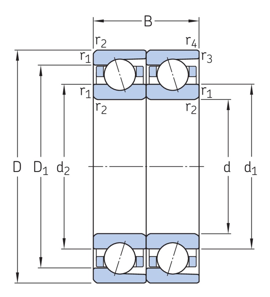 Согласованный комплект двух прецизионных однорядных радиально-упорных шарикоподшипников типа D повышенной грузоподъёмности