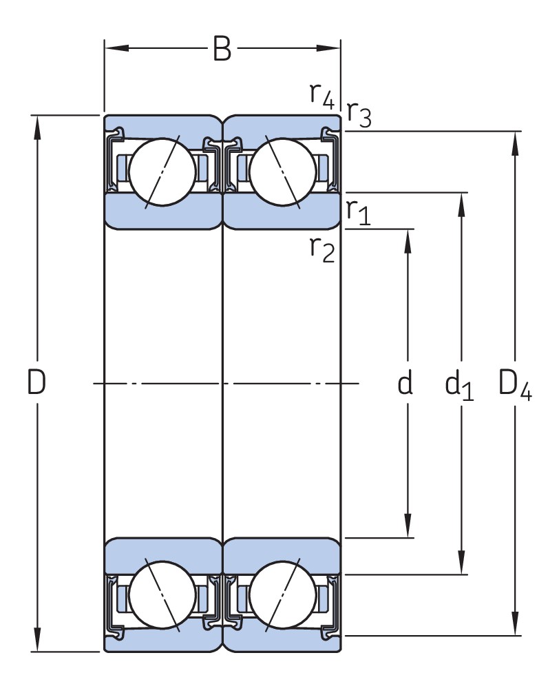 Согласованный комплект двух прецизионных однорядных радиально-упорных шарикоподшипников типа D повышенной грузоподъёмности с уплотнениями