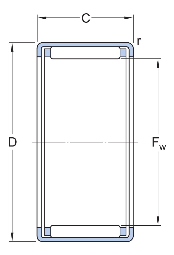 Игольчатый роликоподшипник со штампованным наружным кольцом и открытыми торцами