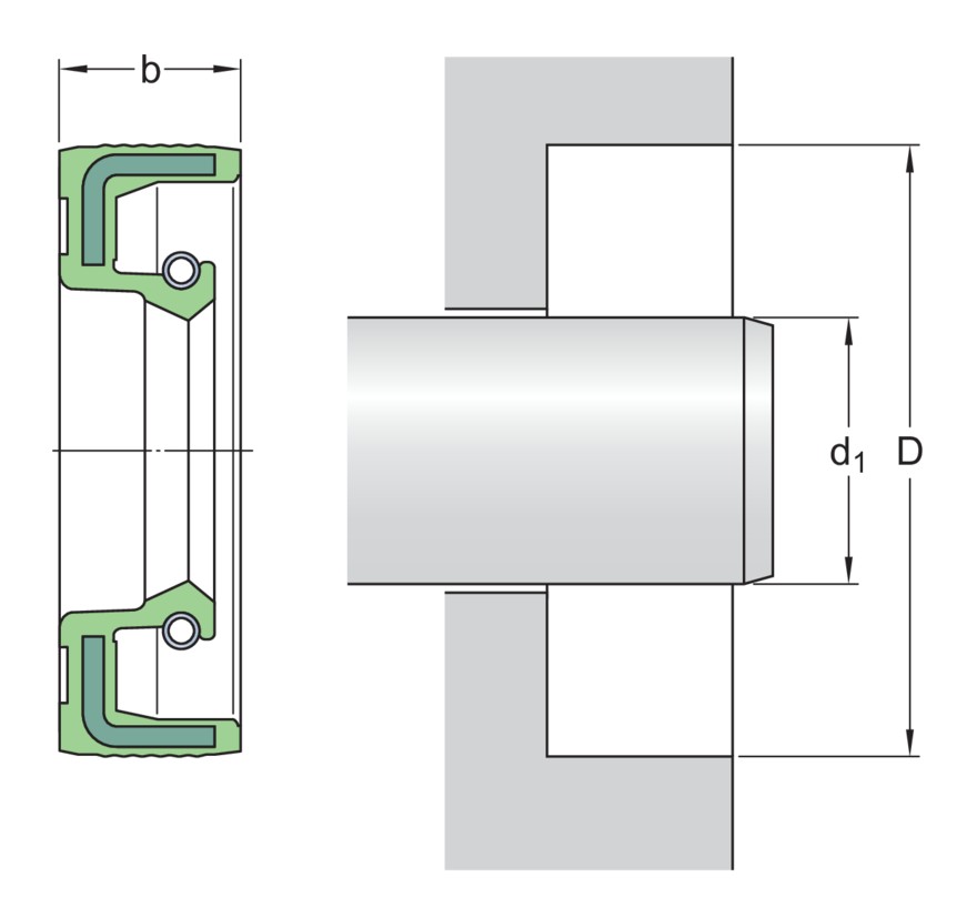 Манжетное уплотнение с каучуковым наружным диаметром и однокромочным уплотнением, для жидкой или пластичной смазки, метрические размеры
