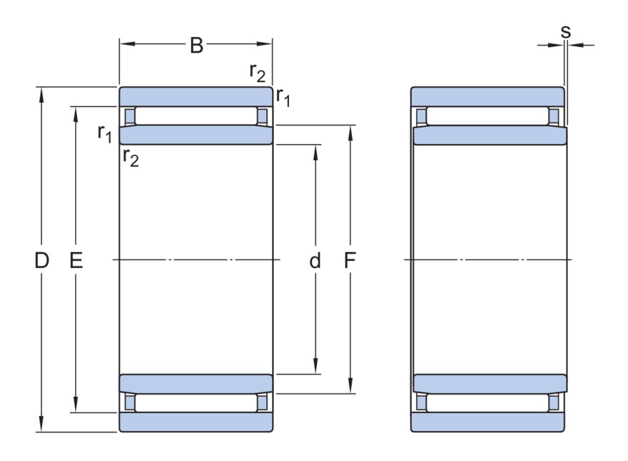Однорядный игольчатый роликоподшипник с механически обработанными кольцами, без бортов