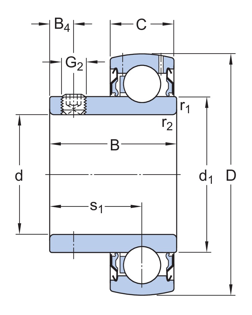Корпусный подшипник с установочными винтами с фиксирующим и узким внутренним кольцом