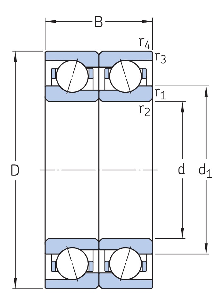 Согласованный комплект двух прецизионных высокоскоростных однорядных радиально-упорных шарикоподшипников типа E