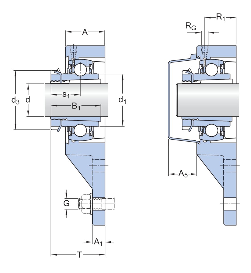 Шарикоподшипниковый узел с фланцем с тремя крепёжными болтами, с широким внутренним кольцом и фиксацией при помощи закрепительной втулки, чугун, стандарты JIS