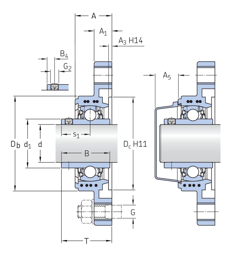 Шарикоподшипниковый узел с овальным фланцем, с широким внутренним кольцом и фиксацией с помощью установочных винтов, композит, стандарты ISO
