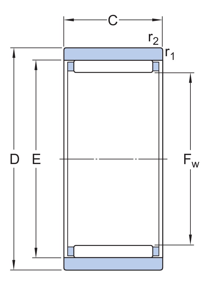Однорядный игольчатый роликоподшипник с механически обработанными кольцами, без бортов и внутреннего кольца