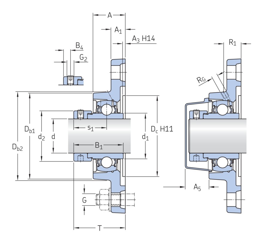 Шарикоподшипниковый узел с овальным фланцем, с широким внутренним кольцом и с эксцентриковой фиксацией, чугун, стандарты ISO