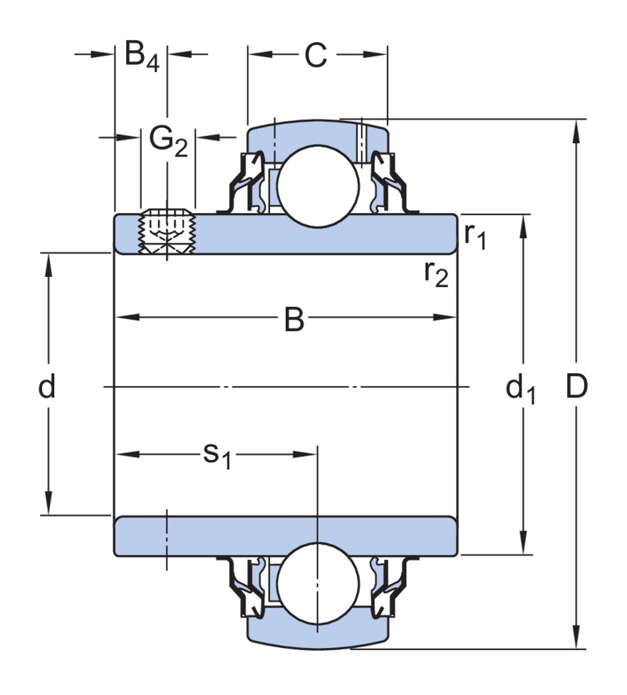 Корпусный подшипник с установочными винтами с фиксирующим и широким внутренним кольцом