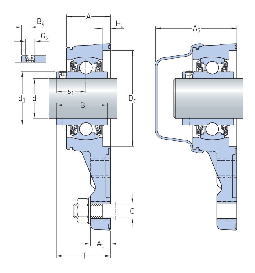 Шарикоподшипниковый узел с фланцем с тремя крепёжными болтами с широким внутренним кольцом и фиксацией с помощью установочных винтов, композит