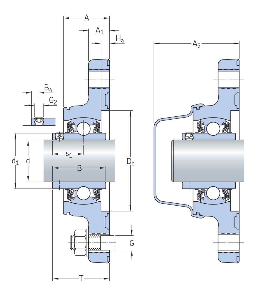Шарикоподшипниковый узел с овальным фланцем, с широким внутренним кольцом и фиксацией с помощью установочных винтов, композит