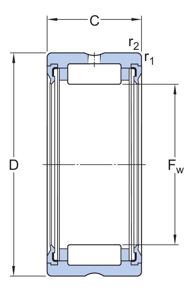 Однорядный игольчатый роликоподшипник с механически обработанными кольцами, с бортами и встроенным уплотнением, без внутреннего кольца