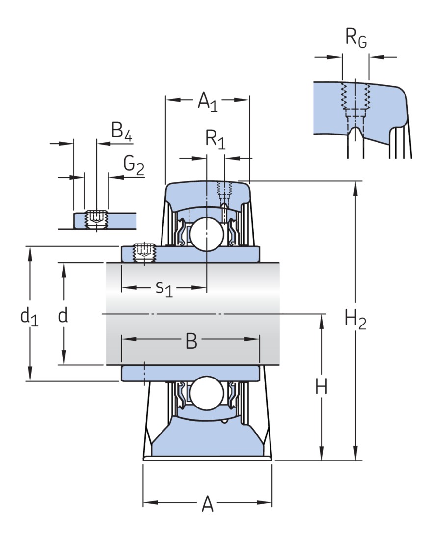 Стационарный шарикоподшипниковый узел с широким внутренним кольцом и фиксацией с помощью установочных винтов, чугун, стандарты ISO