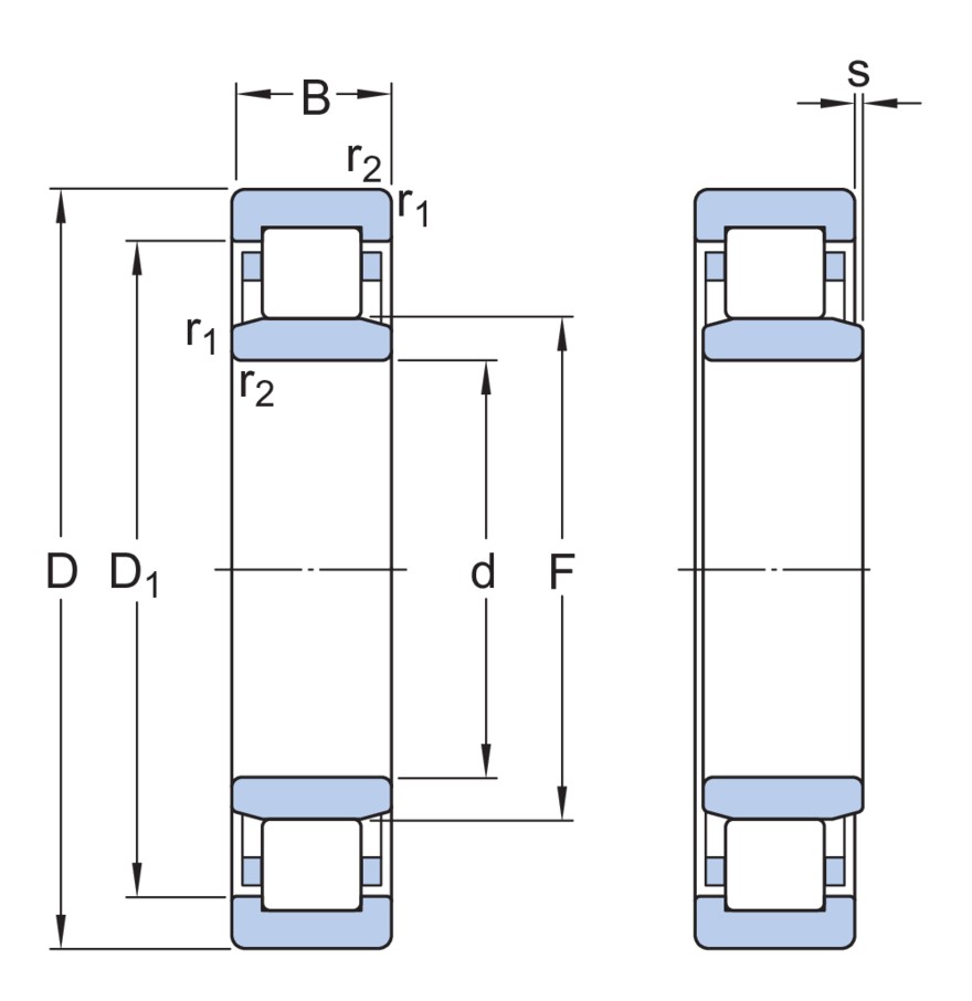 Однорядный цилиндрический роликоподшипник типа NU