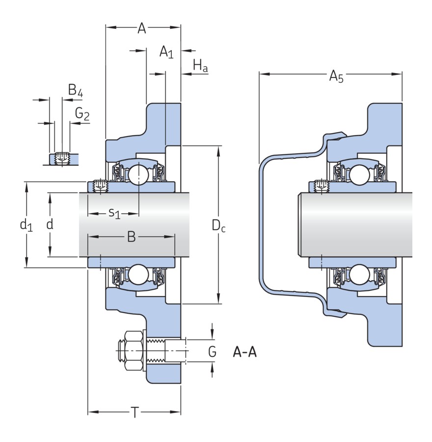 Шарикоподшипниковый узел с квадратным фланцем с широким внутренним кольцом и фиксацией с помощью установочных винтов, нержавеющая сталь