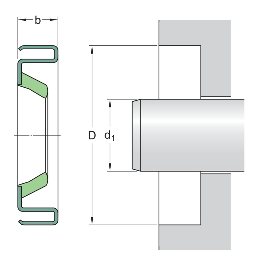 Манжетное уплотнение с металлическим корпусом и однокромочным уплотнением, для пластичной смазки, дюймовые размеры