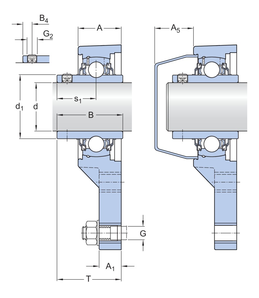Шарикоподшипниковый узел с фланцем с тремя крепёжными болтами с широким внутренним кольцом и фиксацией с помощью установочных винтов, композит