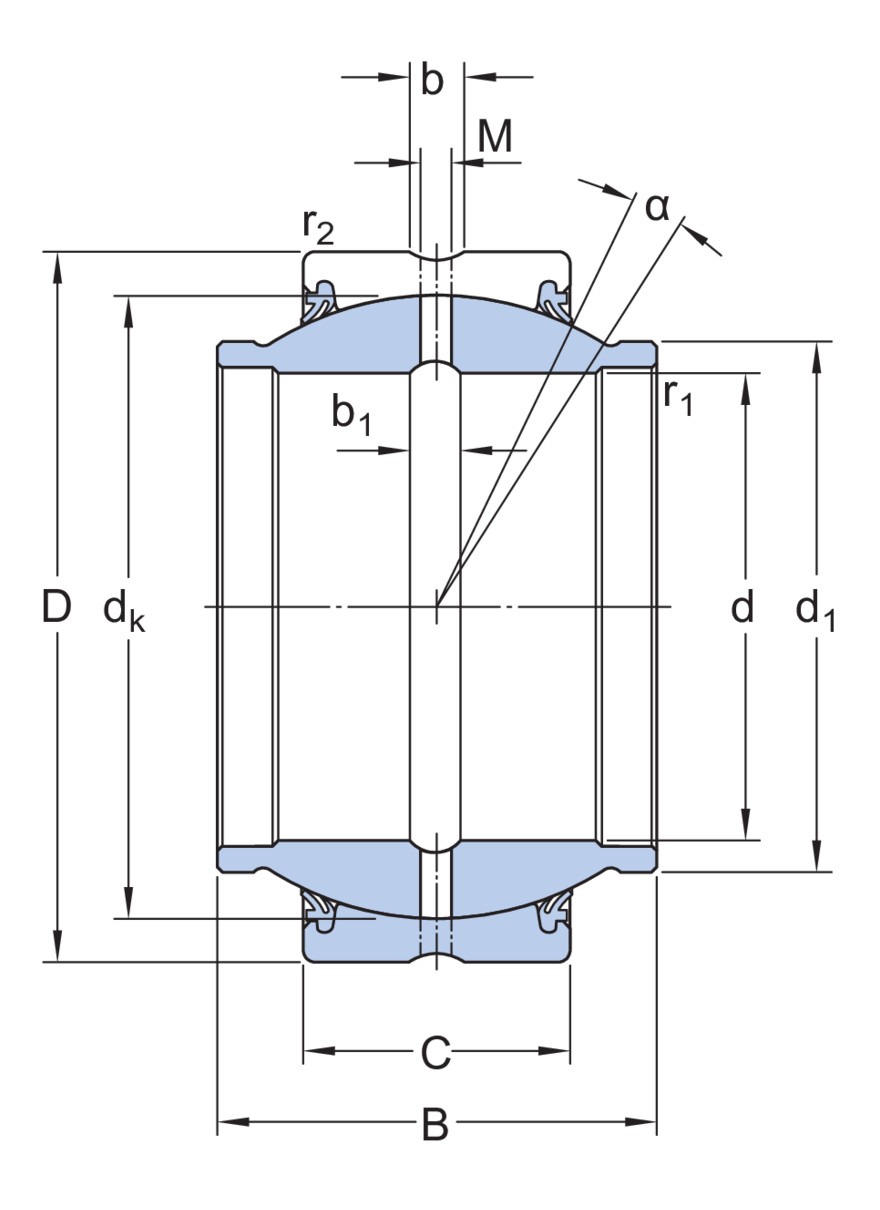 Радиальный сферический подшипник скольжения, требует техобслуживания, с уплотнениями, метрические размеры