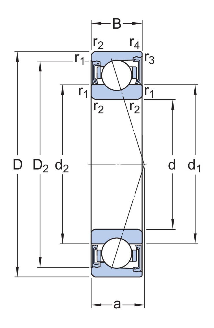 Прецизионный высокоскоростной универсальный однорядный радиально-упорный шарикоподшипник типа E с бесконтактными уплотнениями с обеих сторон