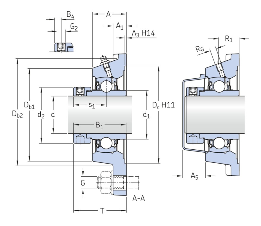 Шарикоподшипниковый узел с квадратным фланцем, с широким внутренним кольцом и с эксцентриковой фиксацией, чугун, стандарты ISO
