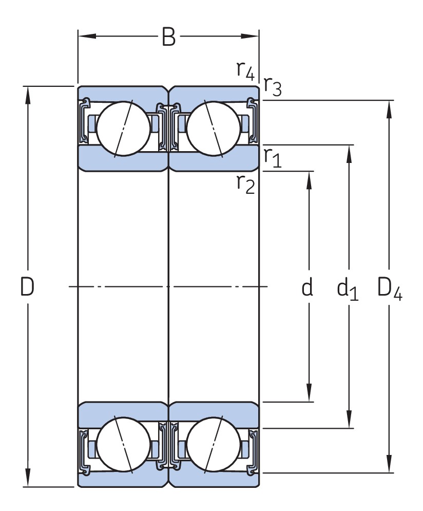 Согласованный комплект двух прецизионных высокоскоростных однорядных радиально-упорных шарикоподшипников типа E с уплотнениями