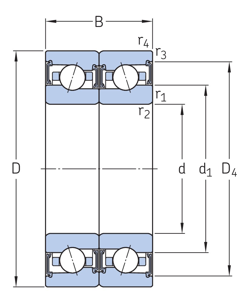 Согласованный комплект двух прецизионных высокоскоростных однорядных радиально-упорных шарикоподшипников типа E с уплотнениями