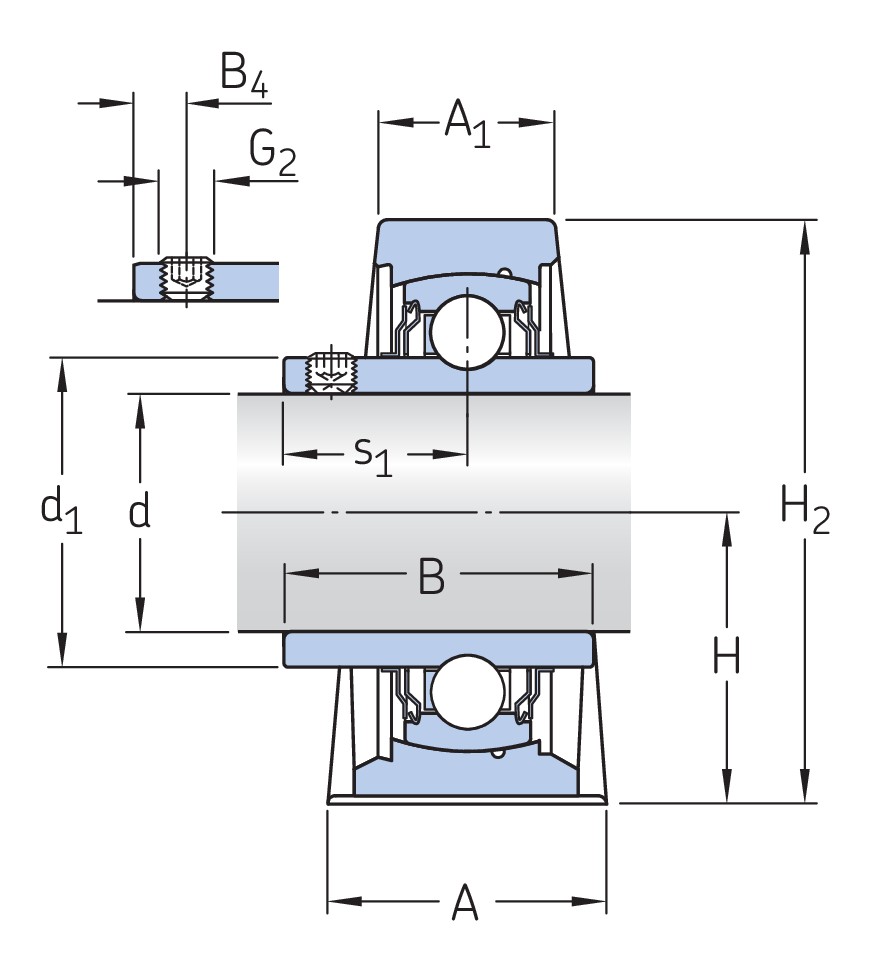 Стационарный шарикоподшипниковый узел с широким внутренним кольцом и фиксацией с помощью установочных винтов, высокотемпературный, чугун, стандарты ISO