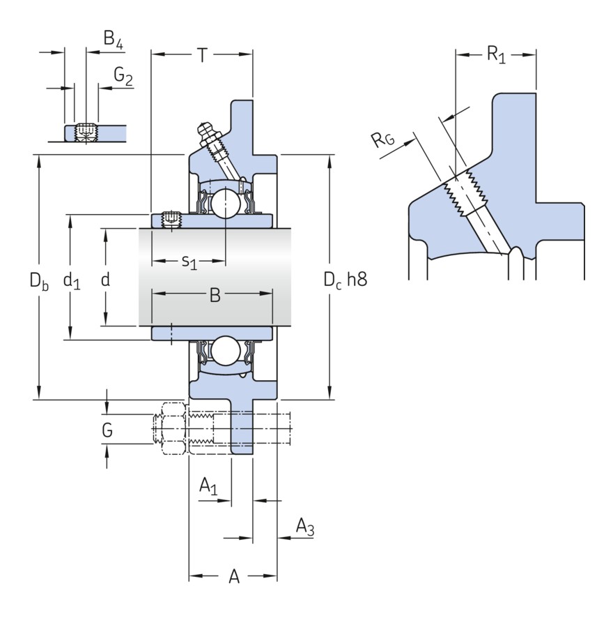 Шарикоподшипниковый узел с круглым фланцем, с широким внутренним кольцом и фиксацией с помощью установочных винтов, чугун, стандарты JIS