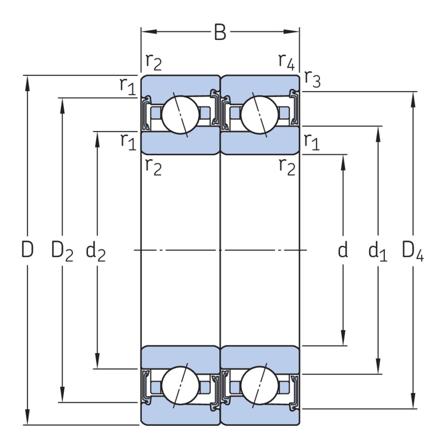 Согласованный комплект двух прецизионных высокоскоростных однорядных радиально-упорных шарикоподшипников типа E