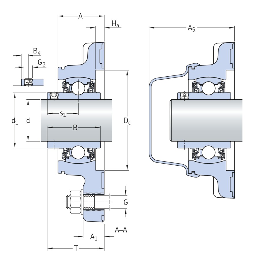 Шарикоподшипниковый узел с квадратным фланцем, с широким внутренним кольцом и фиксацией с помощью установочных винтов, композит