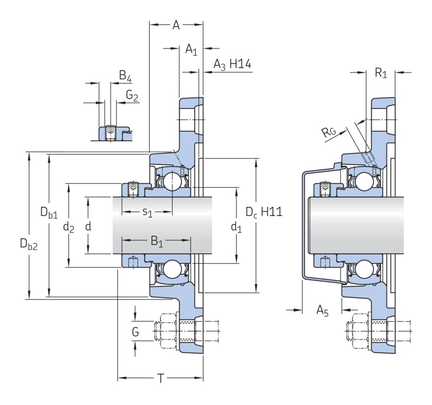 Шарикоподшипниковый узел с овальным фланцем, с узким внутренним кольцом и с эксцентриковой фиксацией, чугун, стандарты ISO