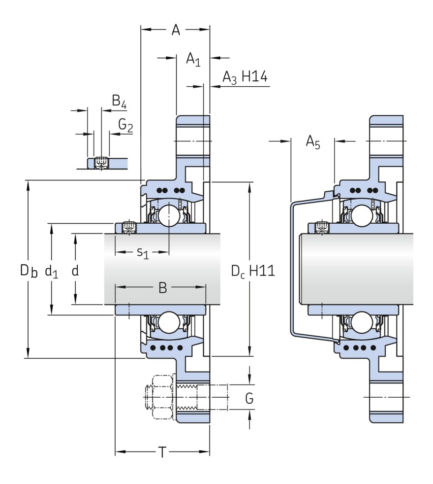 Шарикоподшипниковый узел с овальным фланцем, с широким внутренним кольцом и фиксацией с помощью установочных винтов, композит, стандарты ISO