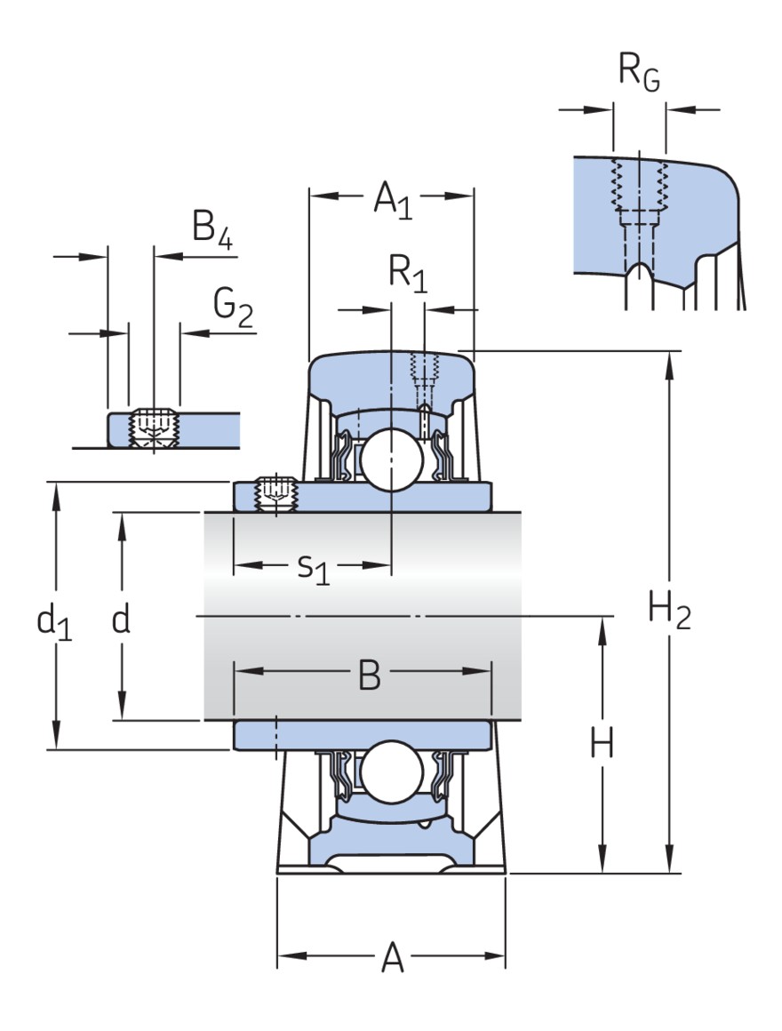 Стационарный шарикоподшипниковый узел с коротким основанием с широким внутренним кольцом и фиксацией с помощью установочных винтов, чугун