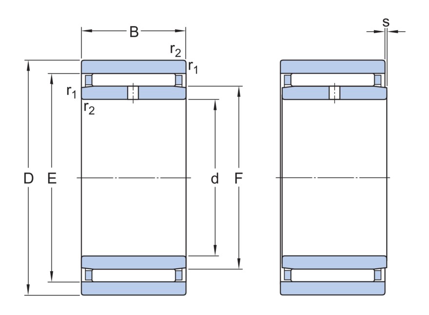 Однорядный игольчатый роликоподшипник с механически обработанными кольцами, без бортов