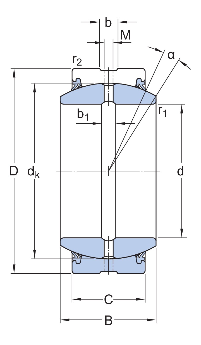 Радиальный сферический подшипник скольжения, требует техобслуживания, с уплотнениями, метрические размеры