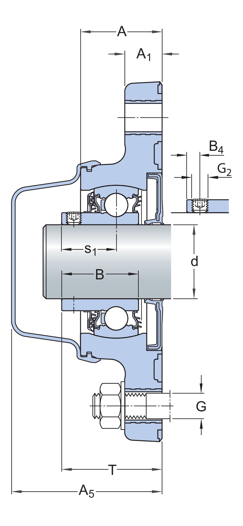 Шарикоподшипниковый узел с овальным фланцем, с узким внутренним кольцом и фиксацией с помощью установочных винтов, композит