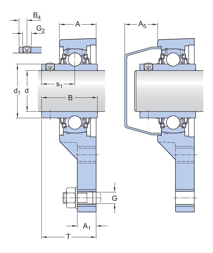 Шарикоподшипниковый узел с фланцем с тремя крепёжными болтами с широким внутренним кольцом и фиксацией с помощью установочных винтов, композит