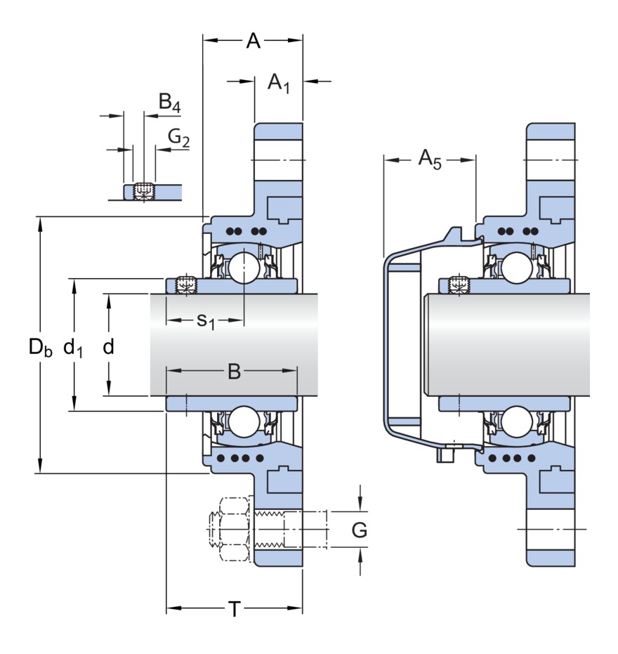 Шарикоподшипниковый узел с овальным фланцем, с широким внутренним кольцом и фиксацией с помощью установочных винтов, композит